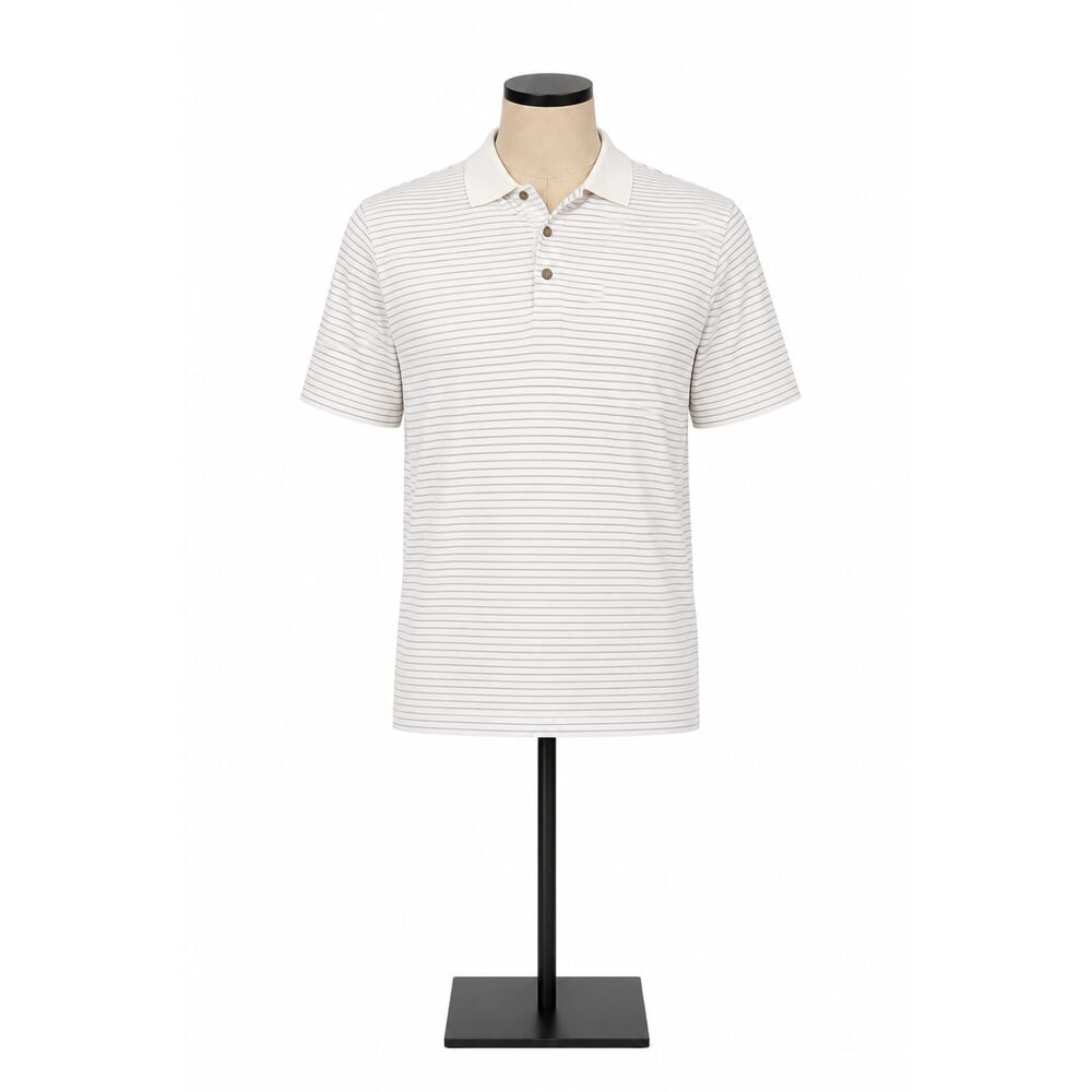 Pebble Beach Performance Striped Golf Polo Shirt White Gray Size Large
